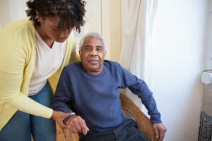 Grandpa and daughter at the Long-term-care facility